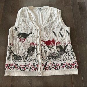 Vintage Northern Reflections Sweater‎ Vest Bird Floral Cottagecore Prairie XL